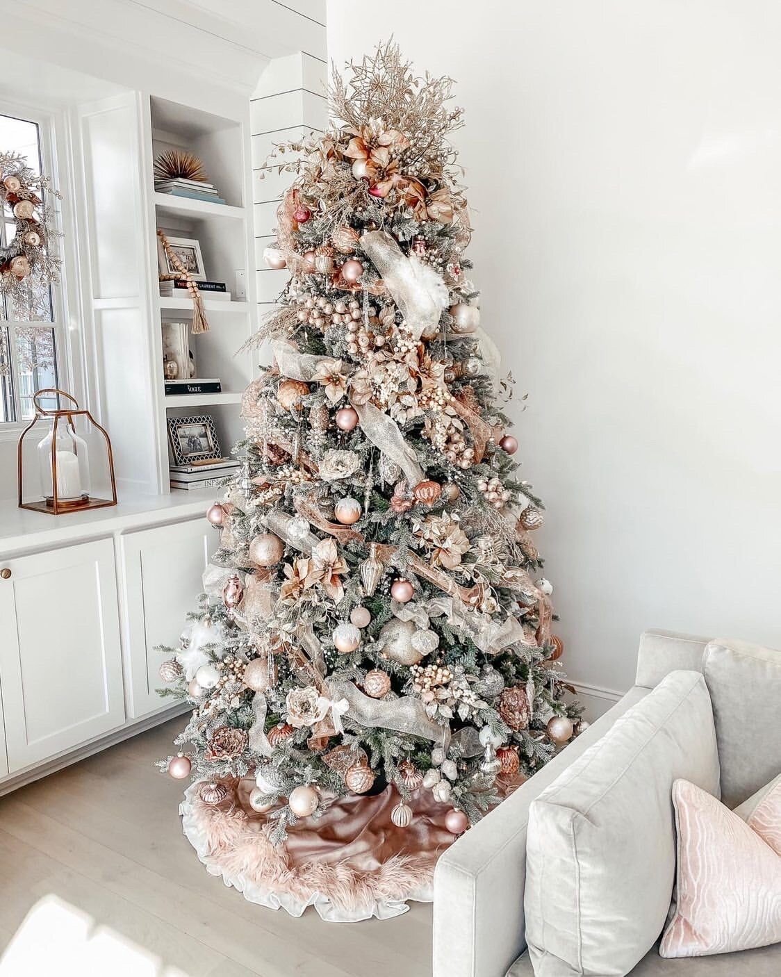 Rose-gold holiday tree and seasonal decor